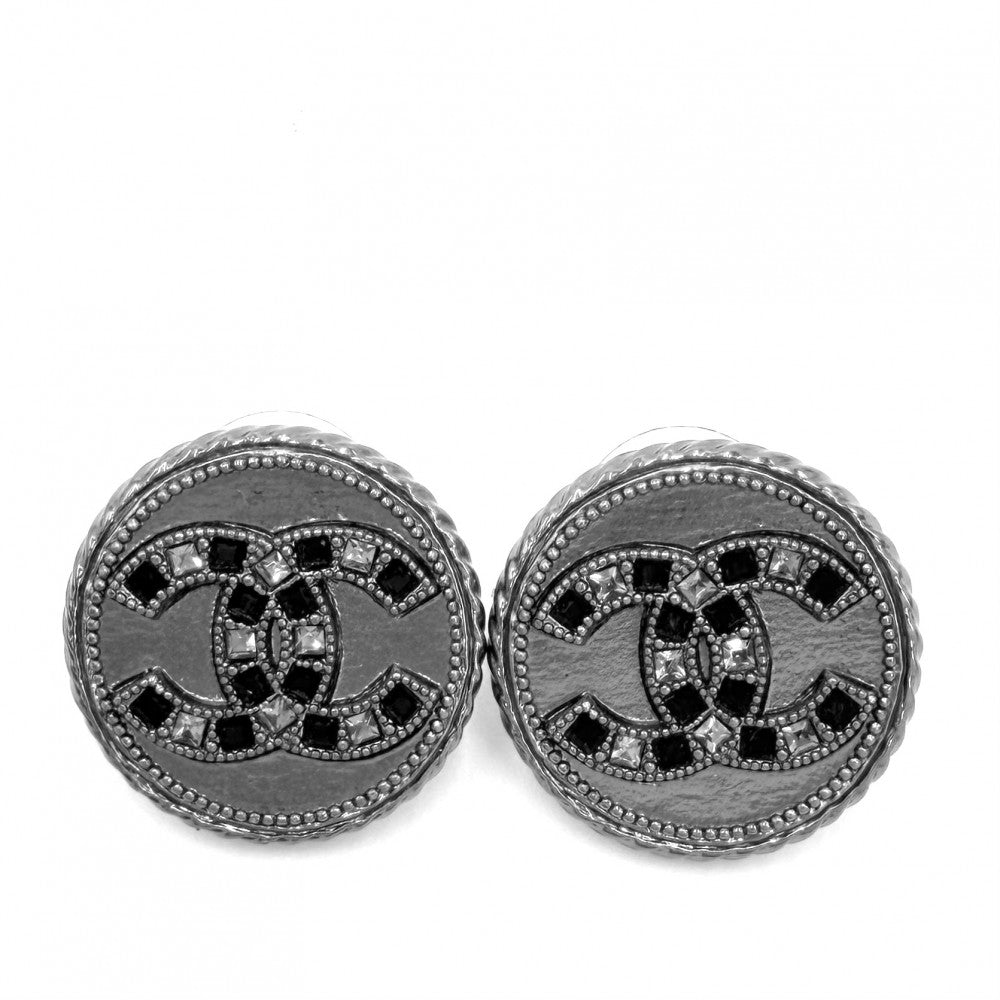 CHANEL シャネル ピアス ココマーク アクセサリー ラウンド ラインストーン A16S シルバー レディース 約15.2g 2016年【中古品】