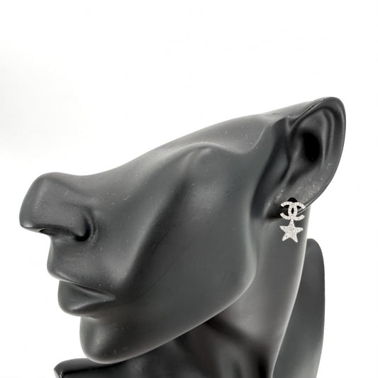 CHANEL シャネル ピアス ココマーク 星 アクセサリー スター ラインストーン B20P シルバー レディース 約2.3g 2020年【中古品】