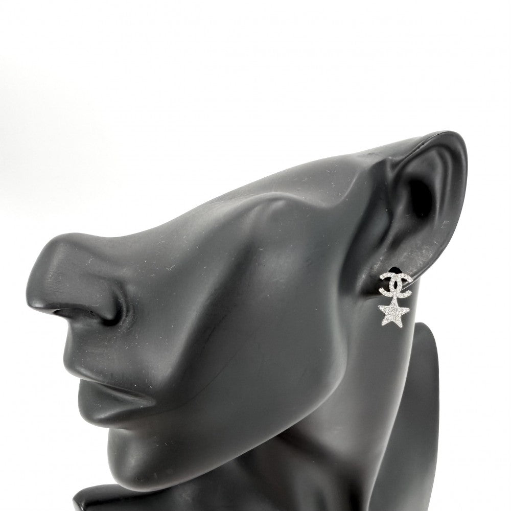 CHANEL シャネル ピアス ココマーク 星 アクセサリー スター ラインストーン B20P シルバー レディース 約2.3g 2020年【中古品】
