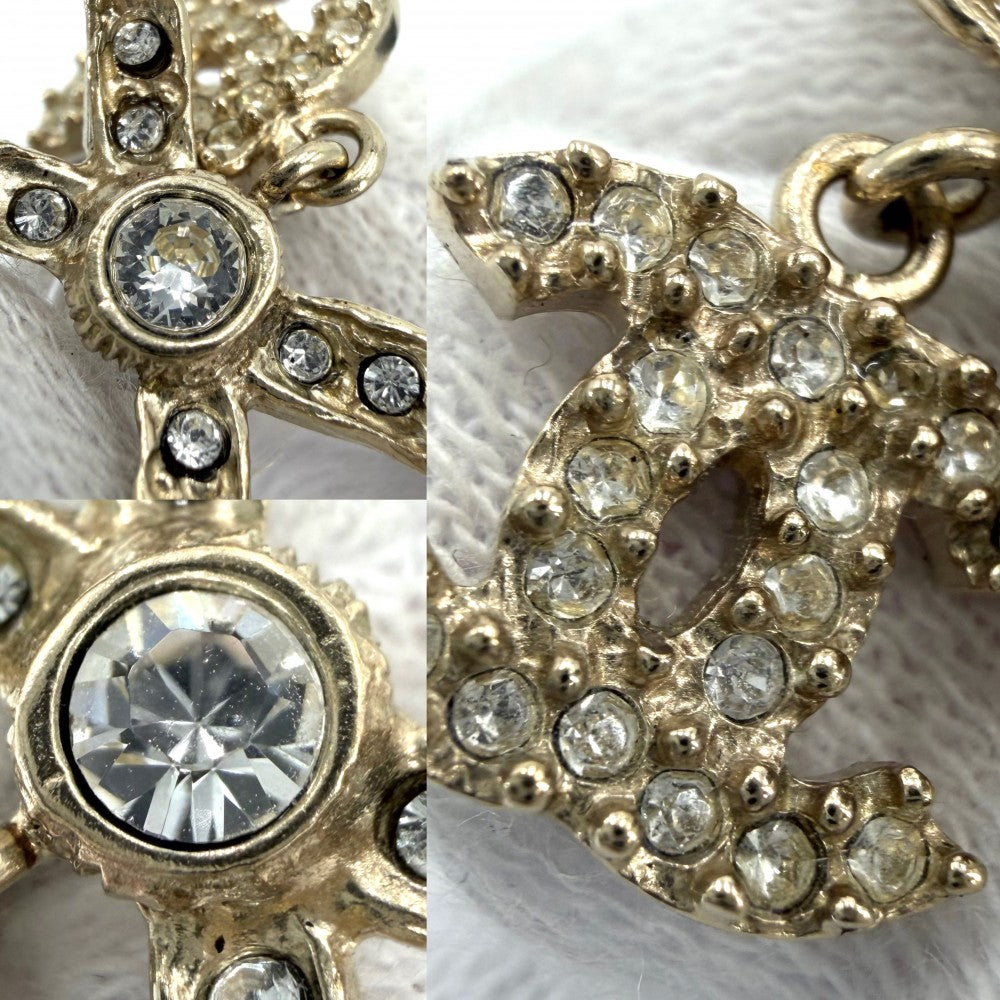 CHANEL シャネル ピアス リボン ココマーク アクセサリー スイング GP ラインストーン B14P ゴールド レディース 約5.7g 2014年【中古品】