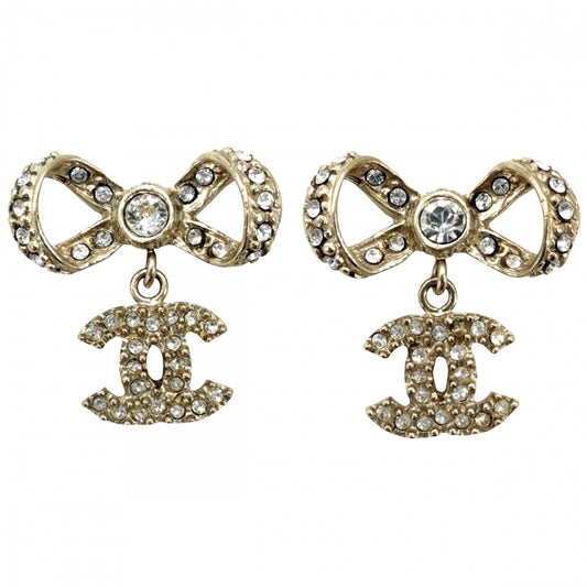 CHANEL シャネル ピアス リボン ココマーク アクセサリー スイング GP ラインストーン B14P ゴールド レディース 約5.7g 2014年【中古品】