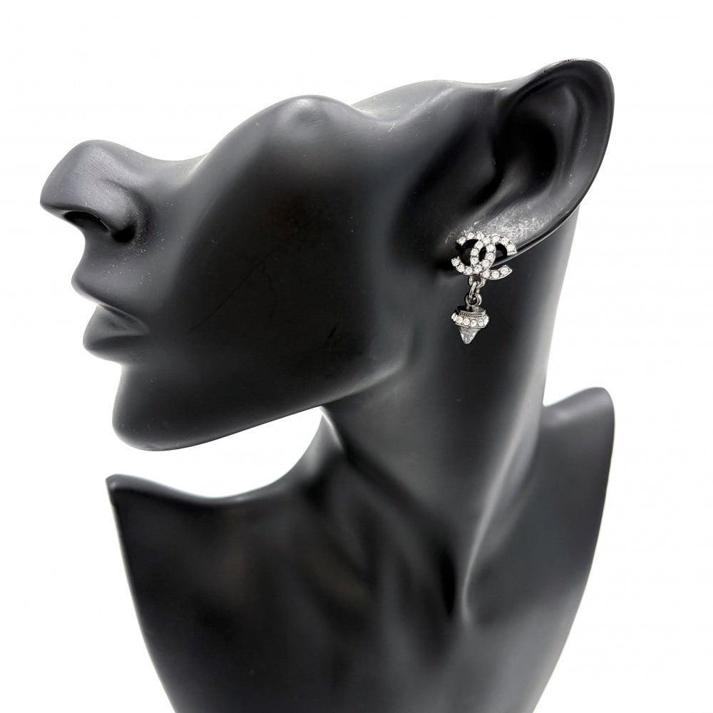CHANEL シャネル ピアス ココマーク アクセサリー スイング ラインストーン C19B シルバー レディース 約5.4g 2019年【中古品】