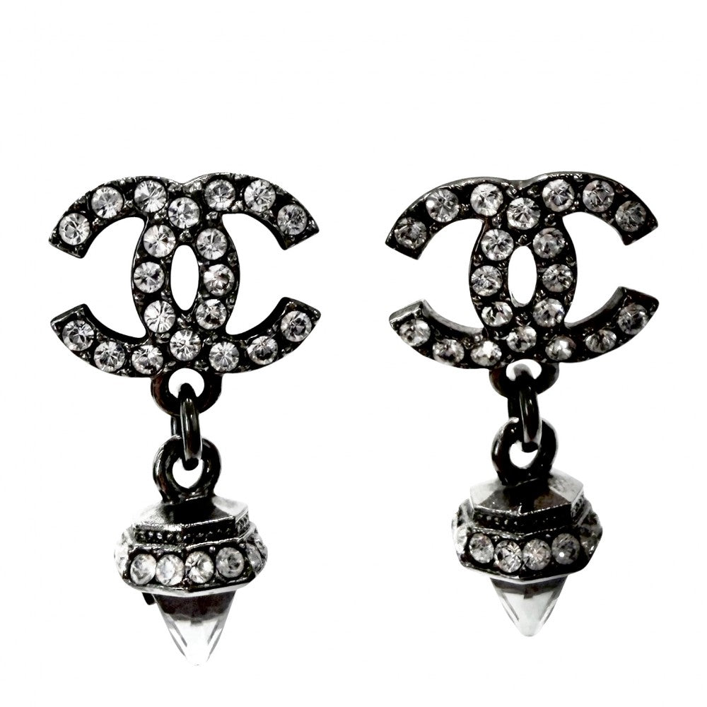 CHANEL シャネル ピアス ココマーク アクセサリー スイング ラインストーン C19B シルバー レディース 約5.4g 2019年【中古品】