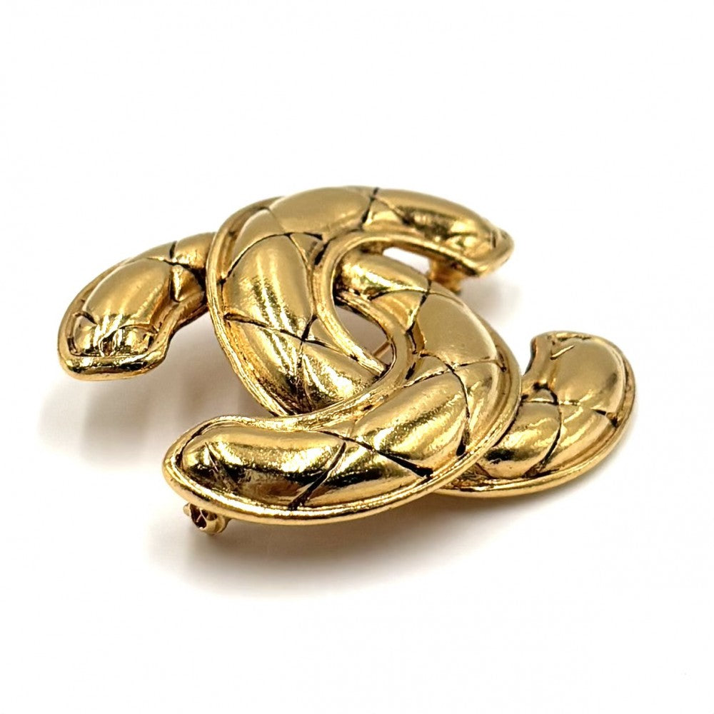 CHANEL シャネル ブローチ マトラッセ ココマーク アクセサリー ココ ヴィンテージ GP ゴールド レディース 約19.3g【中古品】