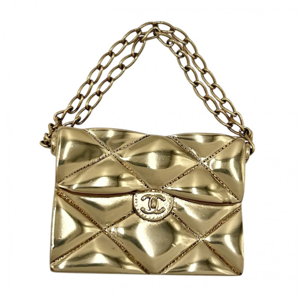 CHANEL シャネル ブローチ マトラッセ バッグモチーフ ココマーク ココ アクセサリー GP 02P ゴールド レディース 約33.7g 2002年【中古品】