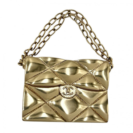 CHANEL シャネル ブローチ マトラッセ バッグモチーフ ココマーク ココ アクセサリー GP 02P ゴールド レディース 約33.7g 2002年【中古品】