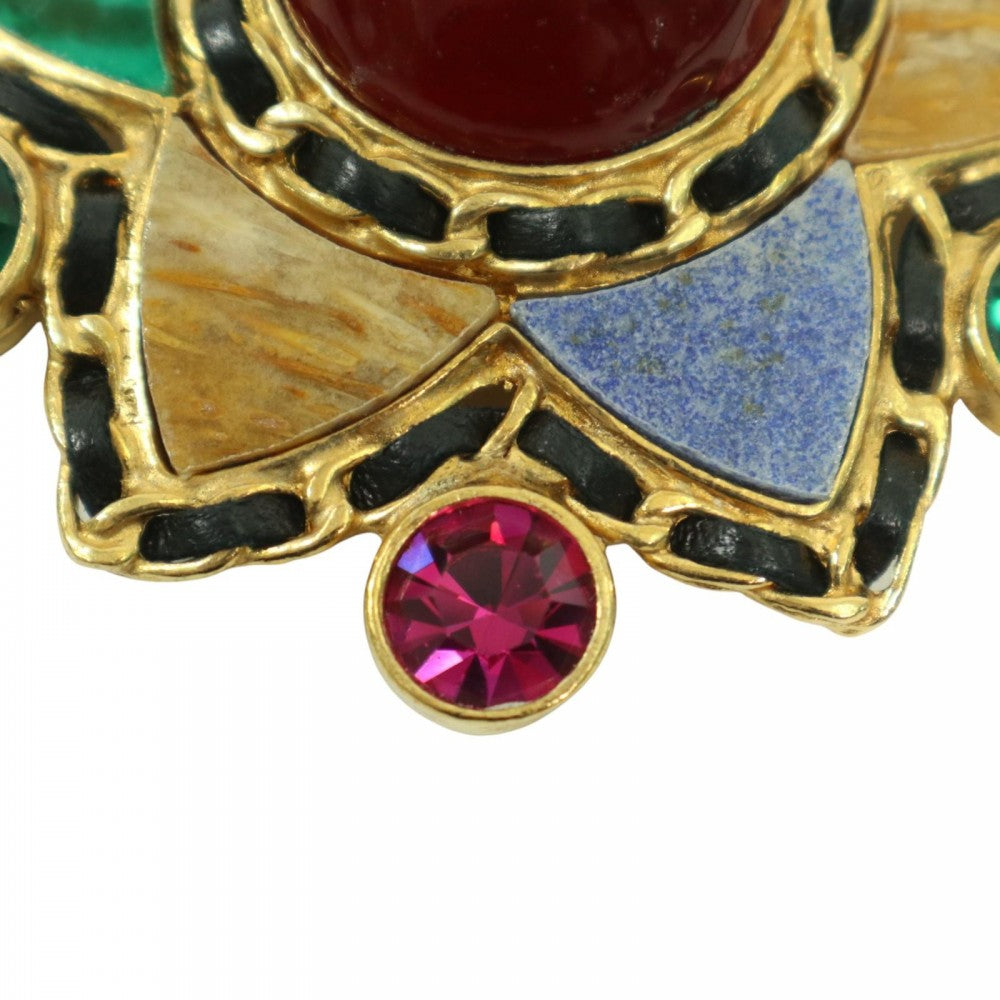 【開店SALE】 CHANEL シャネル ブローチ グリポア ストーン ココマーク ヴィンテージ ココ アクセサリー GP レザー 95A ゴールド マルチカラー レディース 約76.5g 1995年【中古品】