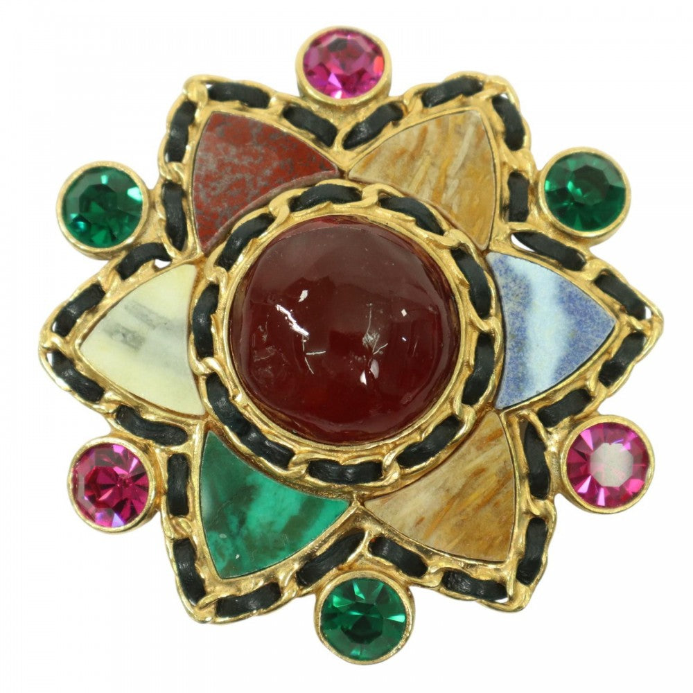 【開店SALE】 CHANEL シャネル ブローチ グリポア ストーン ココマーク ヴィンテージ ココ アクセサリー GP レザー 95A ゴールド マルチカラー レディース 約76.5g 1995年【中古品】