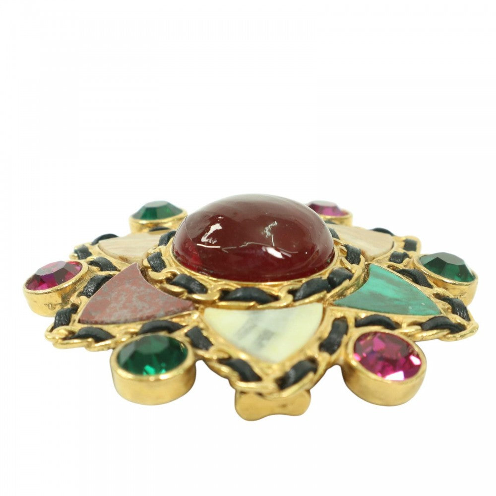 【開店SALE】 CHANEL シャネル ブローチ グリポア ストーン ココマーク ヴィンテージ ココ アクセサリー GP レザー 95A ゴールド マルチカラー レディース 約76.5g 1995年【中古品】