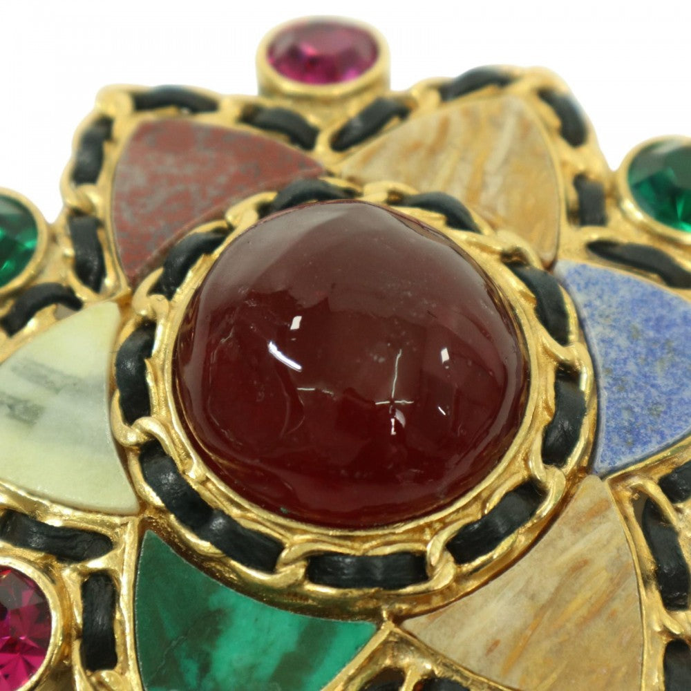 【開店SALE】 CHANEL シャネル ブローチ グリポア ストーン ココマーク ヴィンテージ ココ アクセサリー GP レザー 95A ゴールド マルチカラー レディース 約76.5g 1995年【中古品】