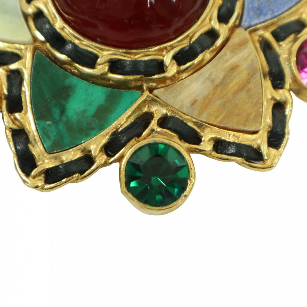 【開店SALE】 CHANEL シャネル ブローチ グリポア ストーン ココマーク ヴィンテージ ココ アクセサリー GP レザー 95A ゴールド マルチカラー レディース 約76.5g 1995年【中古品】