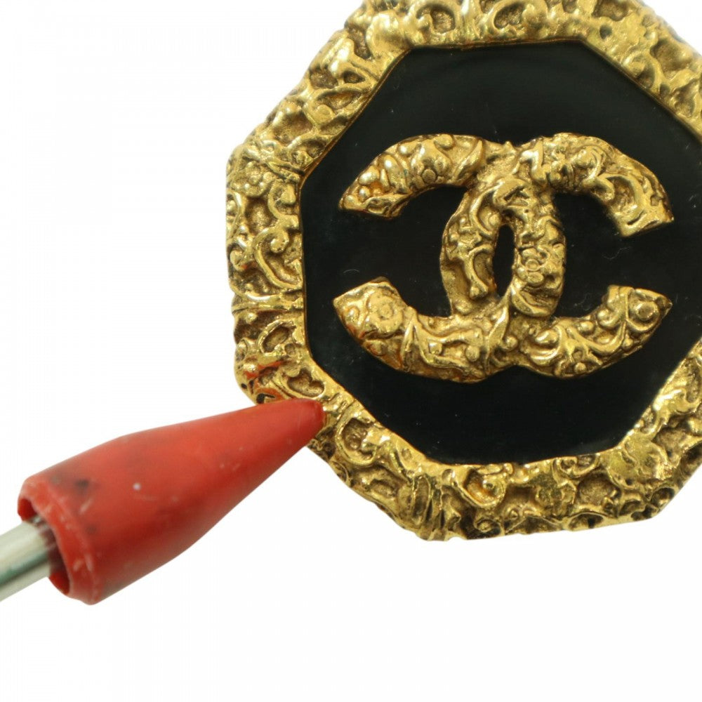 CHANEL シャネル ブローチ ココマーク 溶岩 マグマ アクセサリー ヴィンテージ GP 93A ゴールド ブラック 黒 レディース 約24.3g 1993年【中古品】