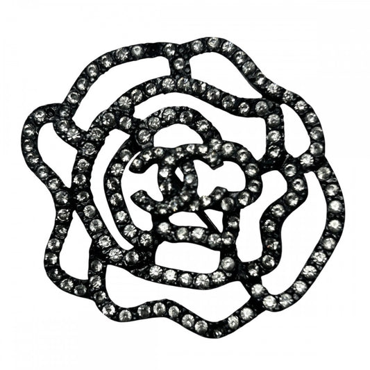 【開店SALE】 CHANEL シャネル ブローチ ローズ ココマーク アクセサリー ココ ヴィンテージ ラインストーン 00A ガンメタル レディース 約13.5g 2000年【中古品】