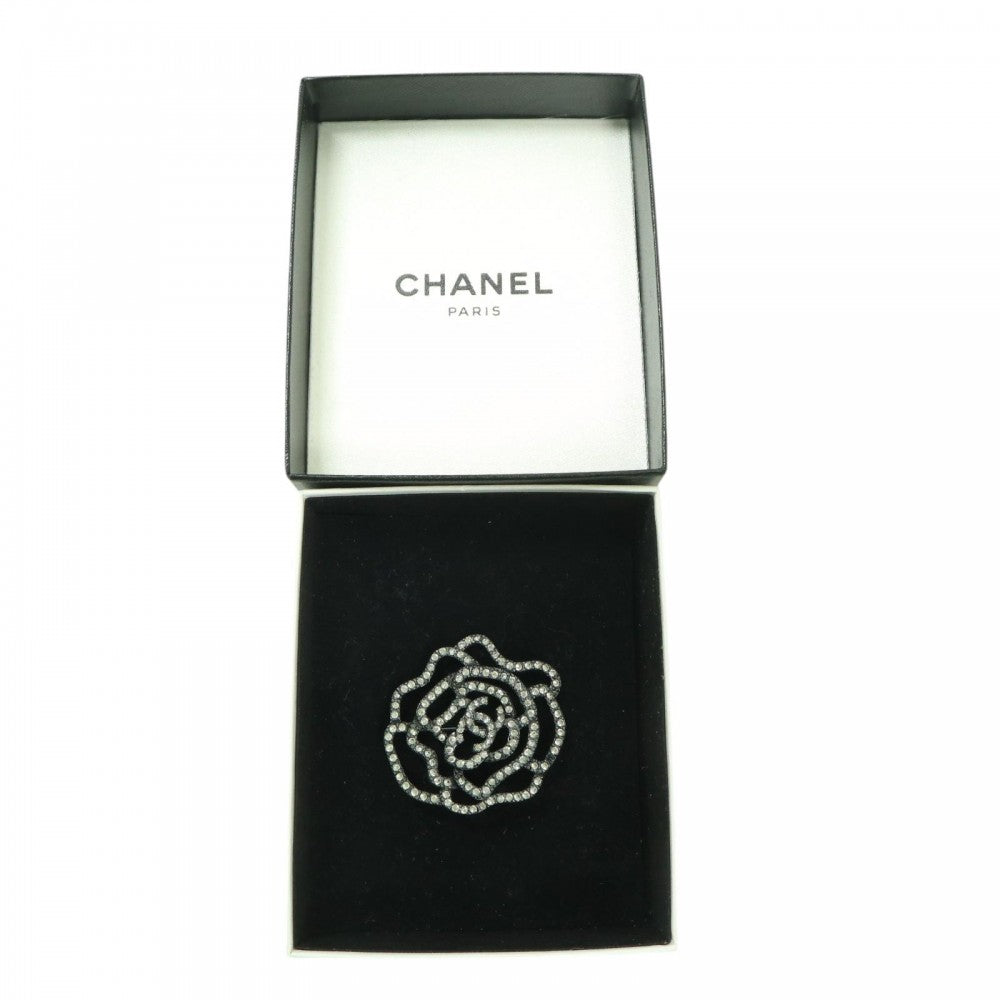 CHANEL シャネル ブローチ ローズ ココマーク アクセサリー ココ ヴィンテージ ラインストーン 00A ガンメタル レディース 約13.5g 2000年【中古品】