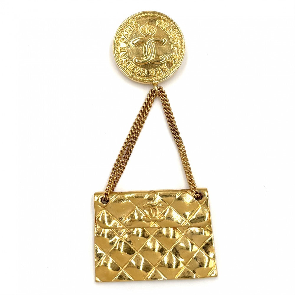 【開店SALE】 CHANEL シャネル ブローチ マトラッセ バッグモチーフ スイング ココマーク ココ アクセサリー ヴィンテージ GP 26 ゴールド レディース 約19.6g 1991年【中古品】