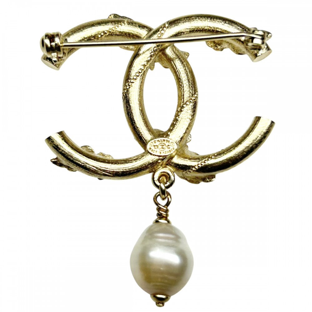 【開店SALE】 CHANEL シャネル ブローチ ココマーク　ココ アクセサリー フラワー GP ラインストーン フェイクパール 13C ゴールド レディース 約12.1g 2013年【中古品】