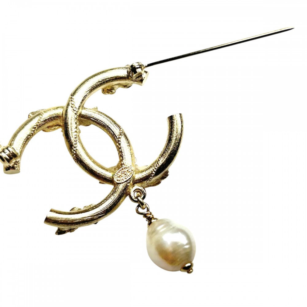 【開店SALE】 CHANEL シャネル ブローチ ココマーク　ココ アクセサリー フラワー GP ラインストーン フェイクパール 13C ゴールド レディース 約12.1g 2013年【中古品】