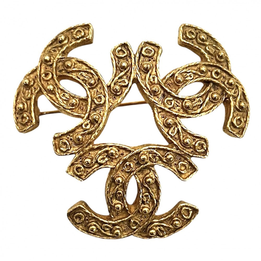 【開店SALE】 CHANEL シャネル ブローチ ココマーク トリプルココ アクセサリー GP 04A ゴールド レディース 約16.9g 2004年【中古品】