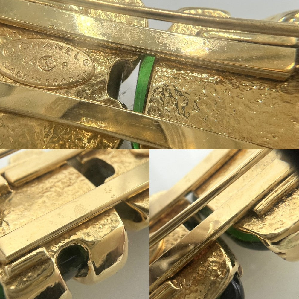 【開店SALE】 CHANEL シャネル ブローチ グリポア ココマーク アクセサリー GP カラーストーン 94P グリーン 緑 ゴールド レディース 約39.5g 1994年【中古品】