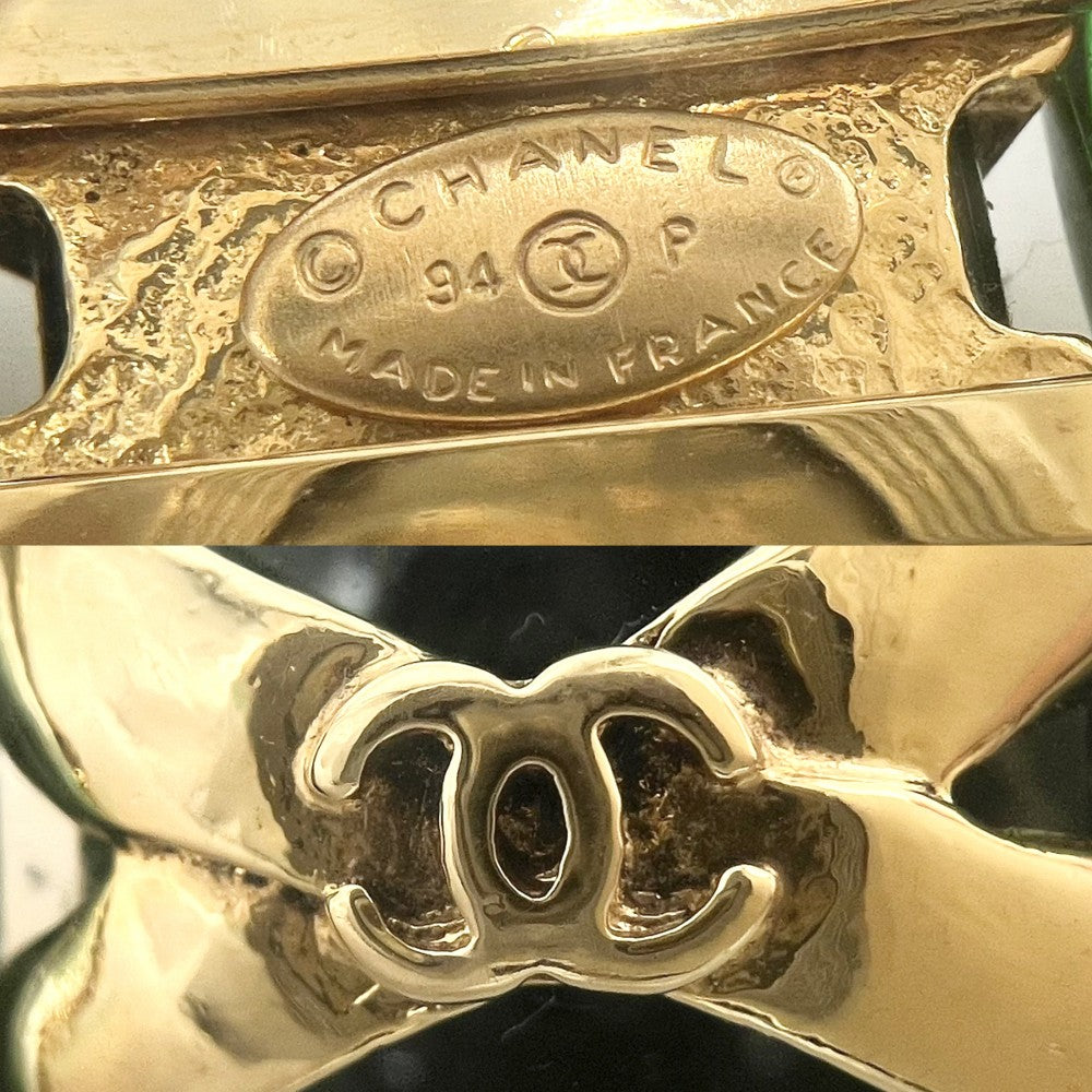 【開店SALE】 CHANEL シャネル ブローチ グリポア ココマーク アクセサリー GP カラーストーン 94P グリーン 緑 ゴールド レディース 約39.5g 1994年【中古品】