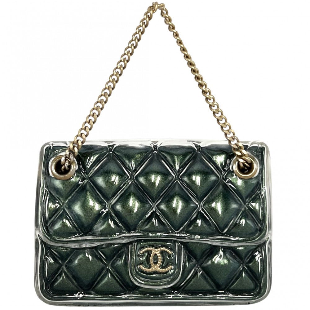 【開店SALE】 CHANEL シャネル ブローチ マトラッセ バッグモチーフ アクセサリー ココマーク A18B メタリックグリーン ゴールド レディース 約22.3g 2018年【中古品】