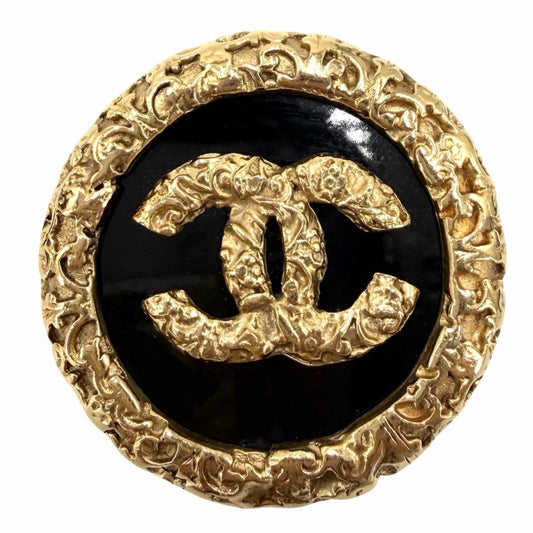CHANEL シャネル ブローチ ココマーク 溶岩 マグマ アクセサリー ヴィンテージ GP 93A ゴールド ブラック 黒 レディース 約24.4g 1993年【中古品】