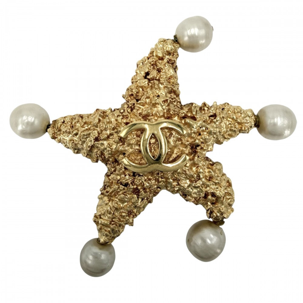 CHANEL シャネル ブローチ ヒトデモチーフ ココマーク アクセサリー ヴィンテージ 溶岩 マグマ GP フェイクパール 93P レディース 約47.0g 1993年【中古品】