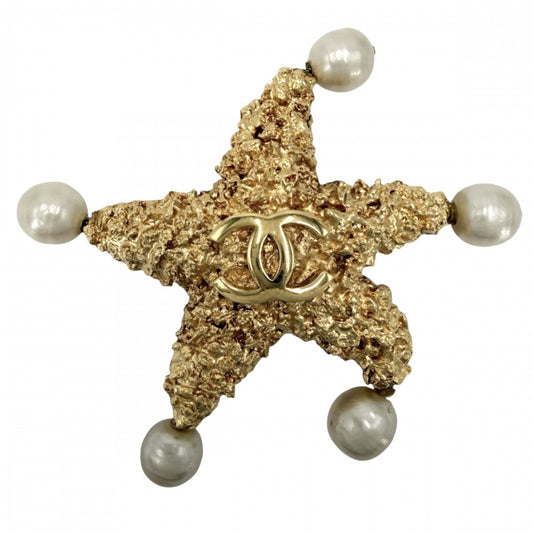CHANEL シャネル ブローチ ヒトデモチーフ ココマーク アクセサリー ヴィンテージ 溶岩 マグマ GP フェイクパール 93P レディース 約47.0g 1993年【中古品】