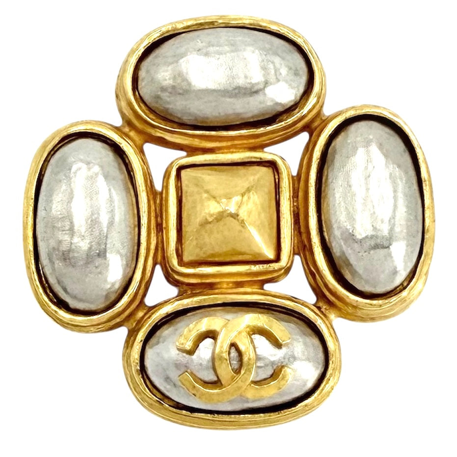 CHANEL シャネル ブローチ ココマーク アクセサリー ヴィンテージ GP 97A ゴールド シルバー レディース 約35.0g 1997年【中古品】