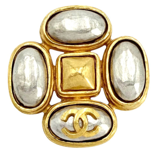 【開店SALE】 CHANEL シャネル ブローチ ココマーク アクセサリー ヴィンテージ GP 97A ゴールド シルバー レディース 約35.0g 1997年【中古品】