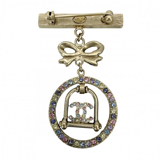 CHANEL シャネル ブローチ ココマーク リボン スイング アクセサリー ラインストーン GP 06A ゴールド マルチカラー レディース 約10.7g 2006年【中古品】