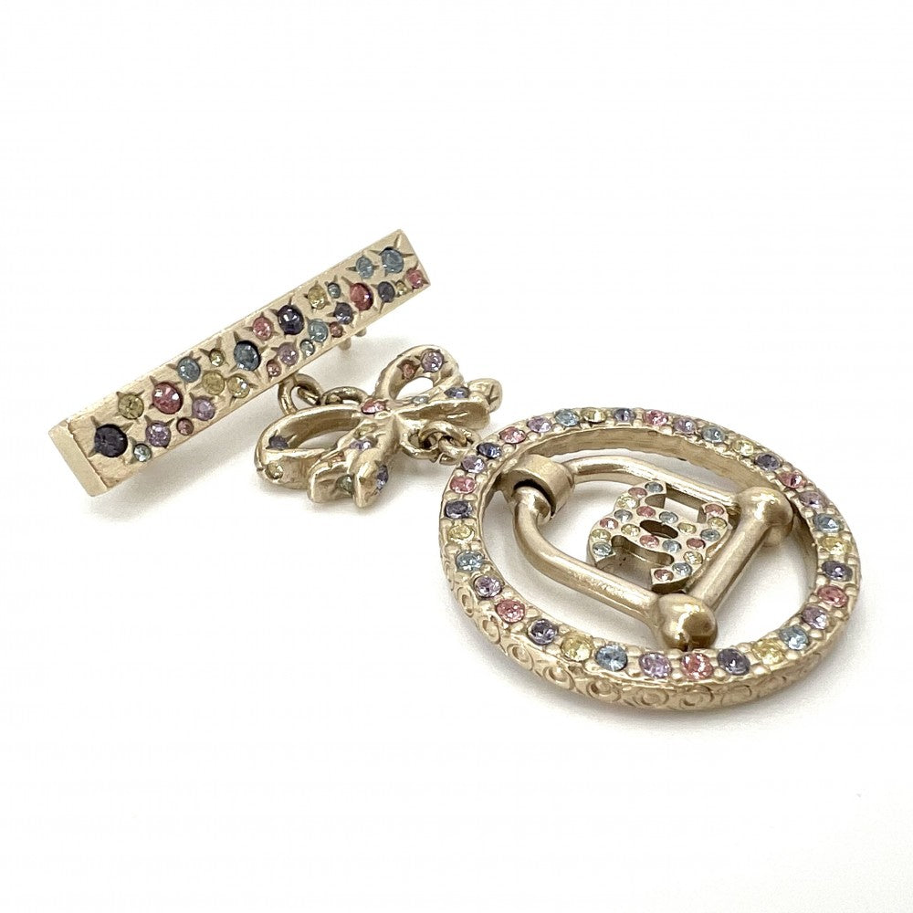 CHANEL シャネル ブローチ ココマーク リボン スイング アクセサリー ラインストーン GP 06A ゴールド マルチカラー レディース 約10.7g 2006年【中古品】