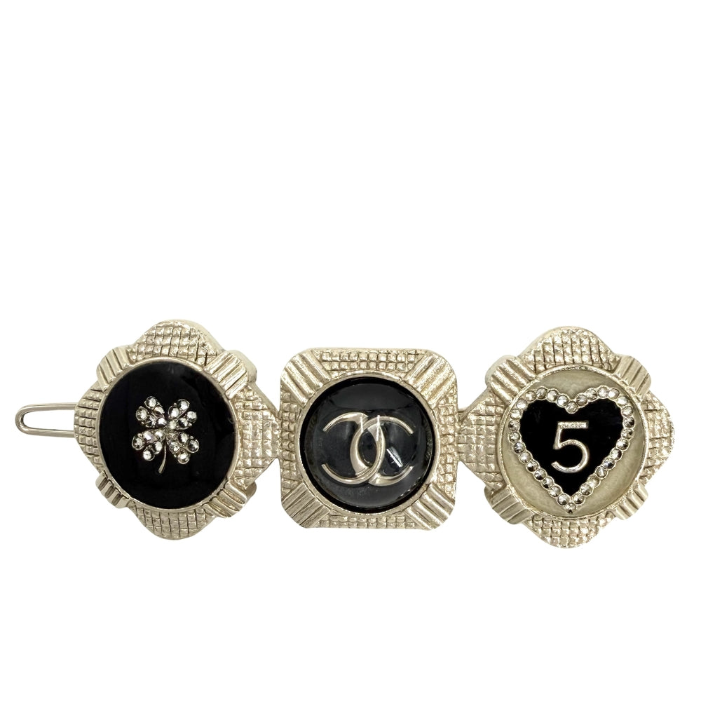 CHANEL シャネル ヘアアクセサリー ヘアクリップ ヘアピン ココマーク アクセサリー ファッションアイテム GP ラインストーン D21A ゴールド ブラック 黒 レディース 約27.8g 2021年【中古品】