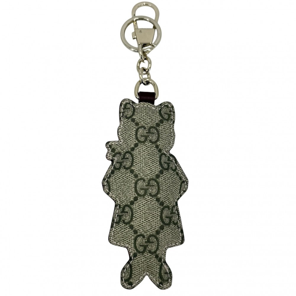 GUCCI グッチ キーリング ヒグチユウココラボ キーホルダー チャーム 猫 アクセサリー GGスプリーム 851743 レザー ブルー 青 ピンク ゴールド金具 レディース【中古品】