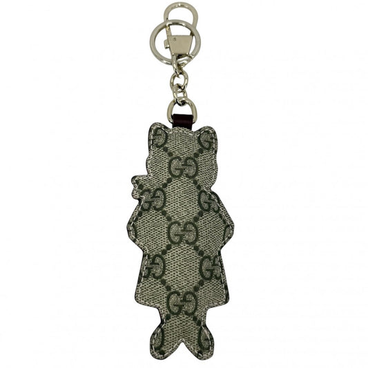 GUCCI グッチ キーリング ヒグチユウココラボ キーホルダー チャーム 猫 アクセサリー GGスプリーム 851743 レザー ブルー 青 ピンク ゴールド金具 レディース【中古品】