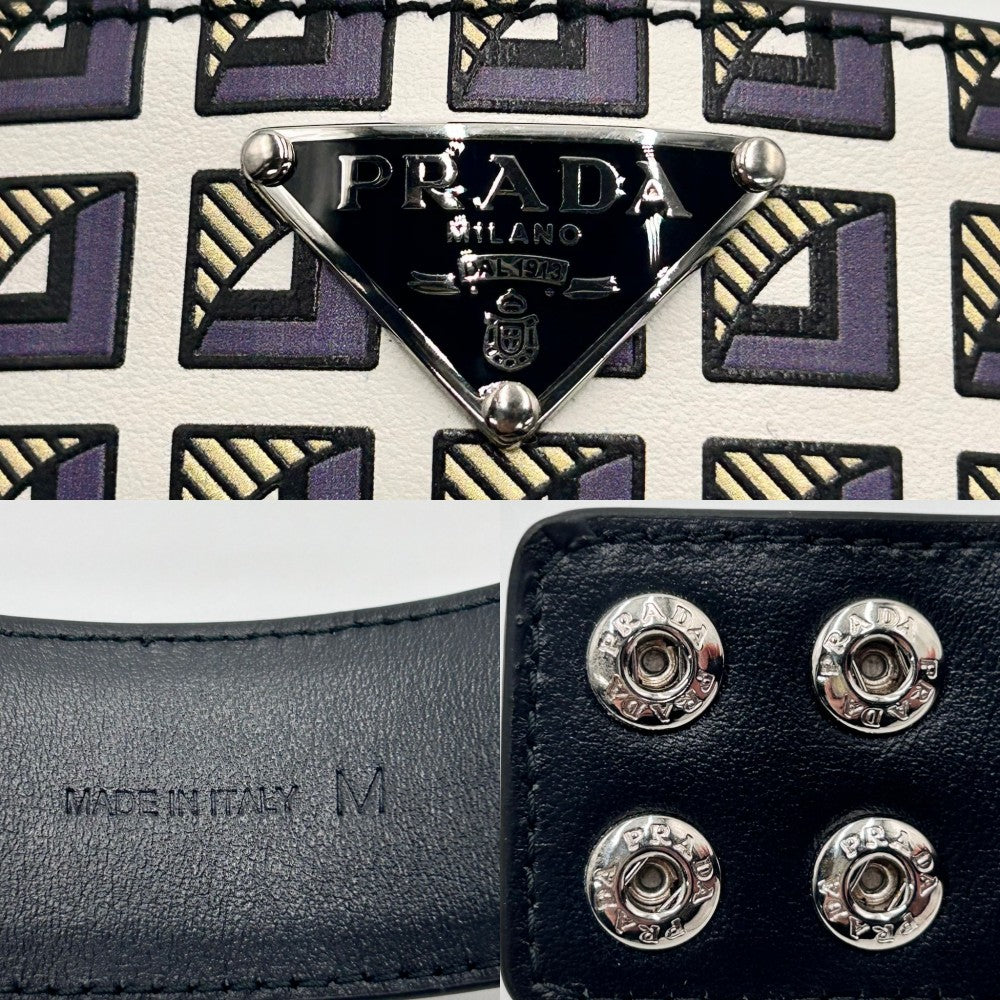 PRADA プラダ チョーカー トライアングルロゴ アクセサリー レザー 2IC046 ブラック 黒 ホワイト 白 シルバー金具 レディース【中古品】