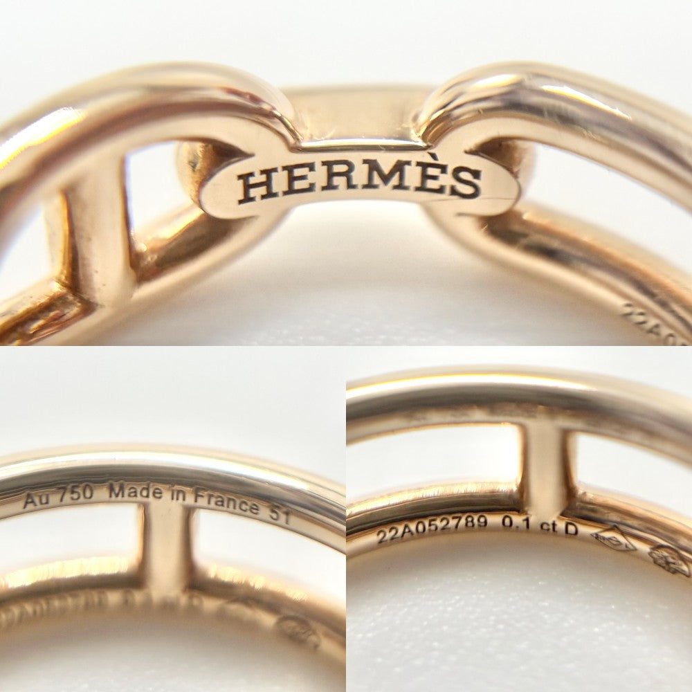 【開店SALE】 HERMES エルメス 指輪 シェーヌダンクル　カオス ジュエリー アクセサリー 51サイズ 18金 750PG K18ピンクゴールド ダイヤモンド0.16ct 約7.5号 レディース 約3.7g【中古品】