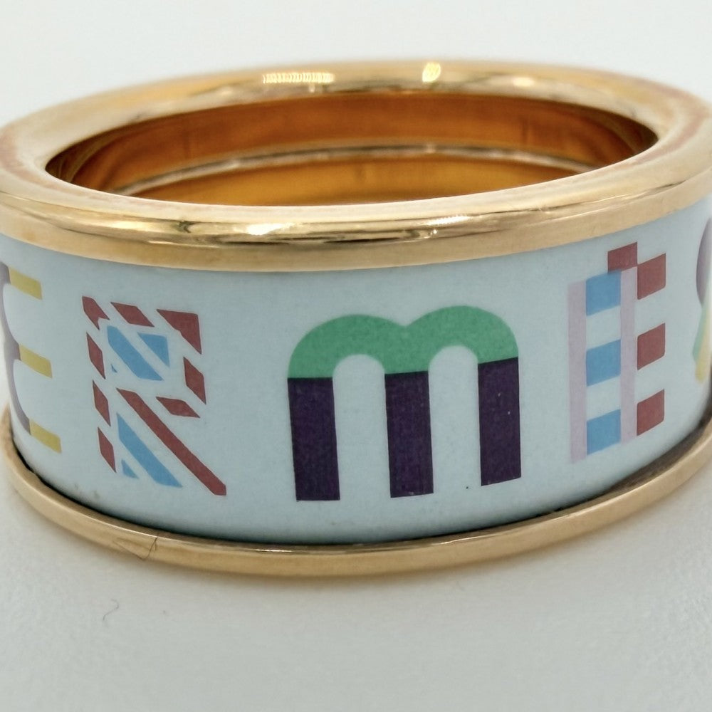 HERMES エルメス 指輪 ブリコルMM リング オーロラ アクセサリー 55サイズ ピンクゴールドプレーテッド 約14号 ゴールド ライトブルー レディース 約7.3g【中古品】