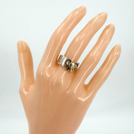 HERMES エルメス 指輪 リボン ラセットリング アクセサリー ジュエリー ヴィンテージ 52サイズ 18金 シルバー925 K18ゴールド 約9.5号 レディース 約7.8g【中古品】