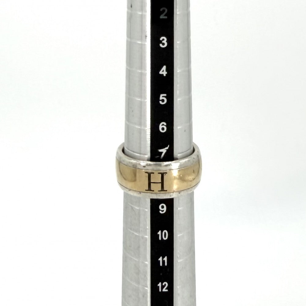 HERMES エルメス 指輪 Hロゴ リング アクセサリー ジュエリー Au750 18金YG 48サイズ コンビ K18イエローゴールド シルバー925 約8号 レディース 約7.8g【中古品】