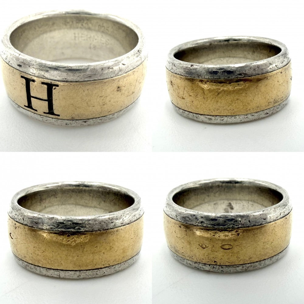 HERMES エルメス 指輪 Hロゴ リング アクセサリー ジュエリー Au750 18金YG 48サイズ コンビ K18イエローゴールド シルバー925 約8号 レディース 約7.8g【中古品】