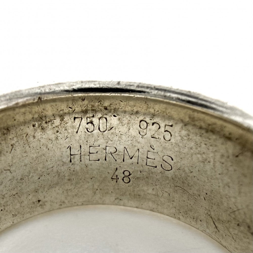 HERMES エルメス 指輪 Hロゴ リング アクセサリー ジュエリー Au750 18金YG 48サイズ コンビ K18イエローゴールド シルバー925 約8号 レディース 約7.8g【中古品】