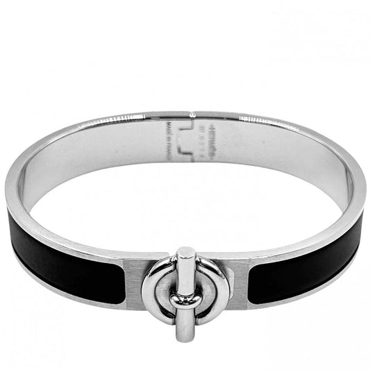HERMES エルメス バングル クリックグレナン エナメルブレスレット アクセサリー 小物 ブラック 黒 ノワール・マット シルバー金具 レディース 約43.6g【中古品】