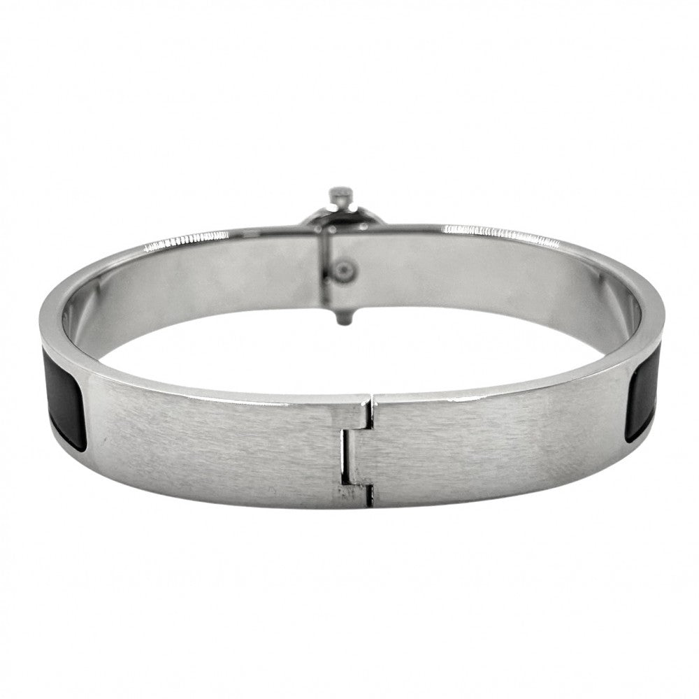 HERMES エルメス バングル クリックグレナン エナメルブレスレット アクセサリー 小物 ブラック 黒 ノワール・マット シルバー金具 レディース 約43.6g【中古品】