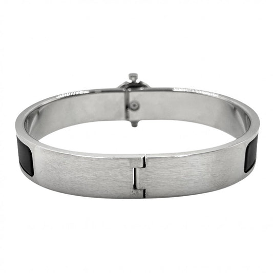 HERMES エルメス バングル クリックグレナン エナメルブレスレット アクセサリー 小物 ブラック 黒 ノワール・マット シルバー金具 レディース 約43.6g【中古品】