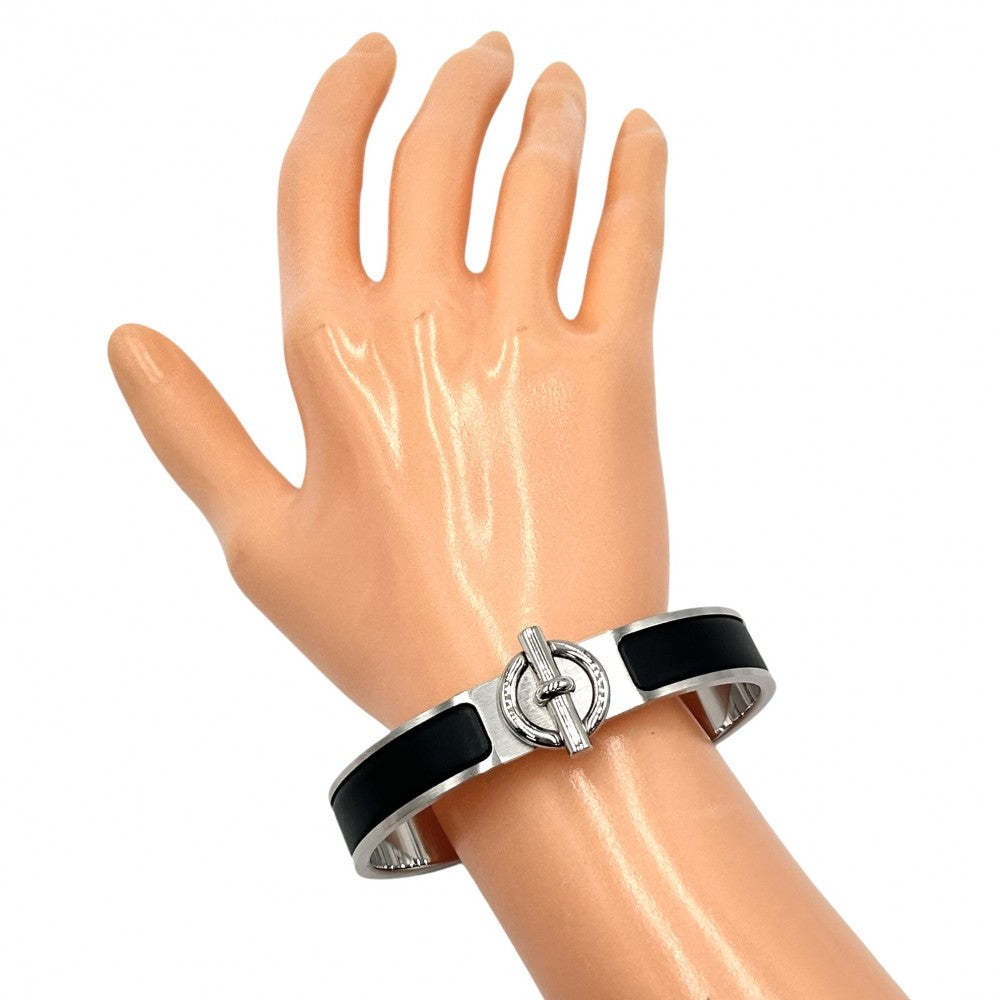 HERMES エルメス バングル クリックグレナン エナメルブレスレット アクセサリー 小物 ブラック 黒 ノワール・マット シルバー金具 レディース 約43.6g【中古品】