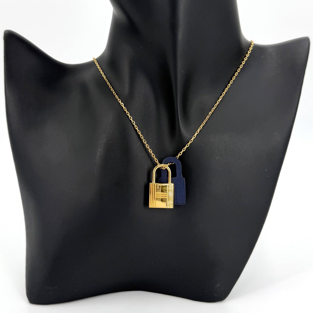 HERMES エルメス ネックレス オーケリーPM カデナ アクセサリー レザー Z刻印 ネイビー 紺 ゴールド レディース 約6.4g 2021年【中古品】