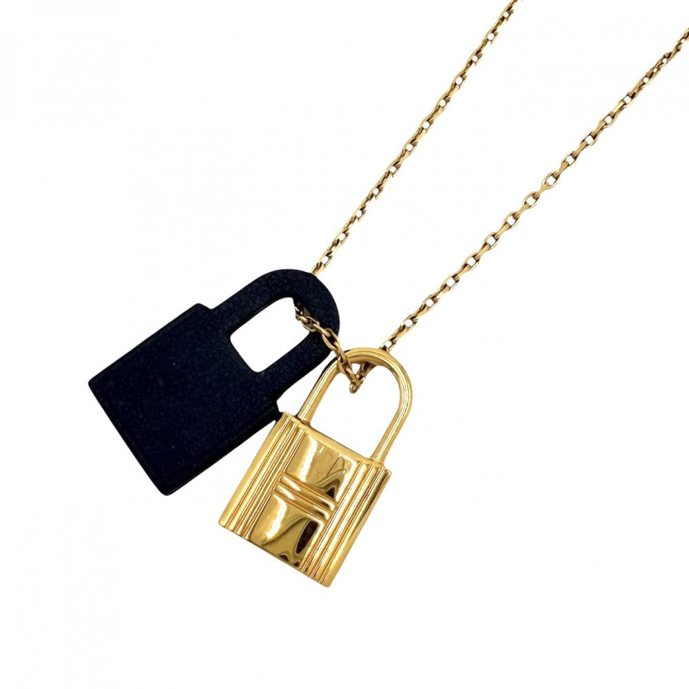 HERMES エルメス ネックレス オーケリーPM カデナ アクセサリー レザー Z刻印 ネイビー 紺 ゴールド レディース 約6.4g 2021年【中古品】