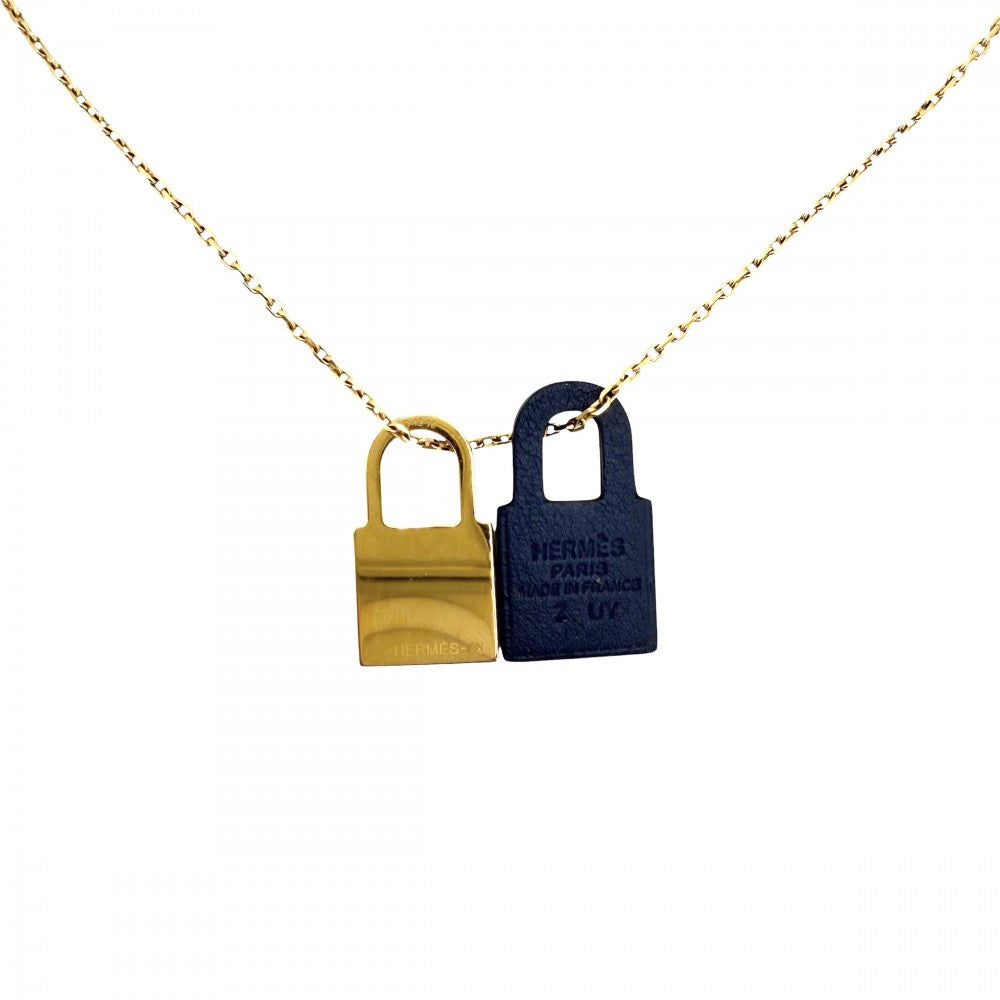 HERMES エルメス ネックレス オーケリーPM カデナ アクセサリー レザー Z刻印 ネイビー 紺 ゴールド レディース 約6.4g 2021年【中古品】
