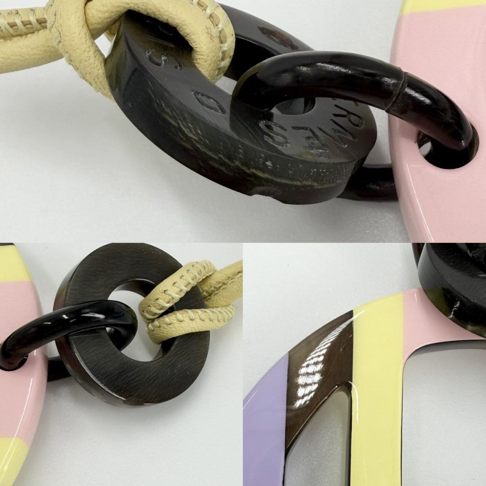 HERMES エルメス ネックレス Hエキップ ペンダント アクセサリー ホース パープル ピンク メンズ レディース バッファローホーン レザー イプノ シルバー金具 ユニセックス 約16.9g【中古品】
